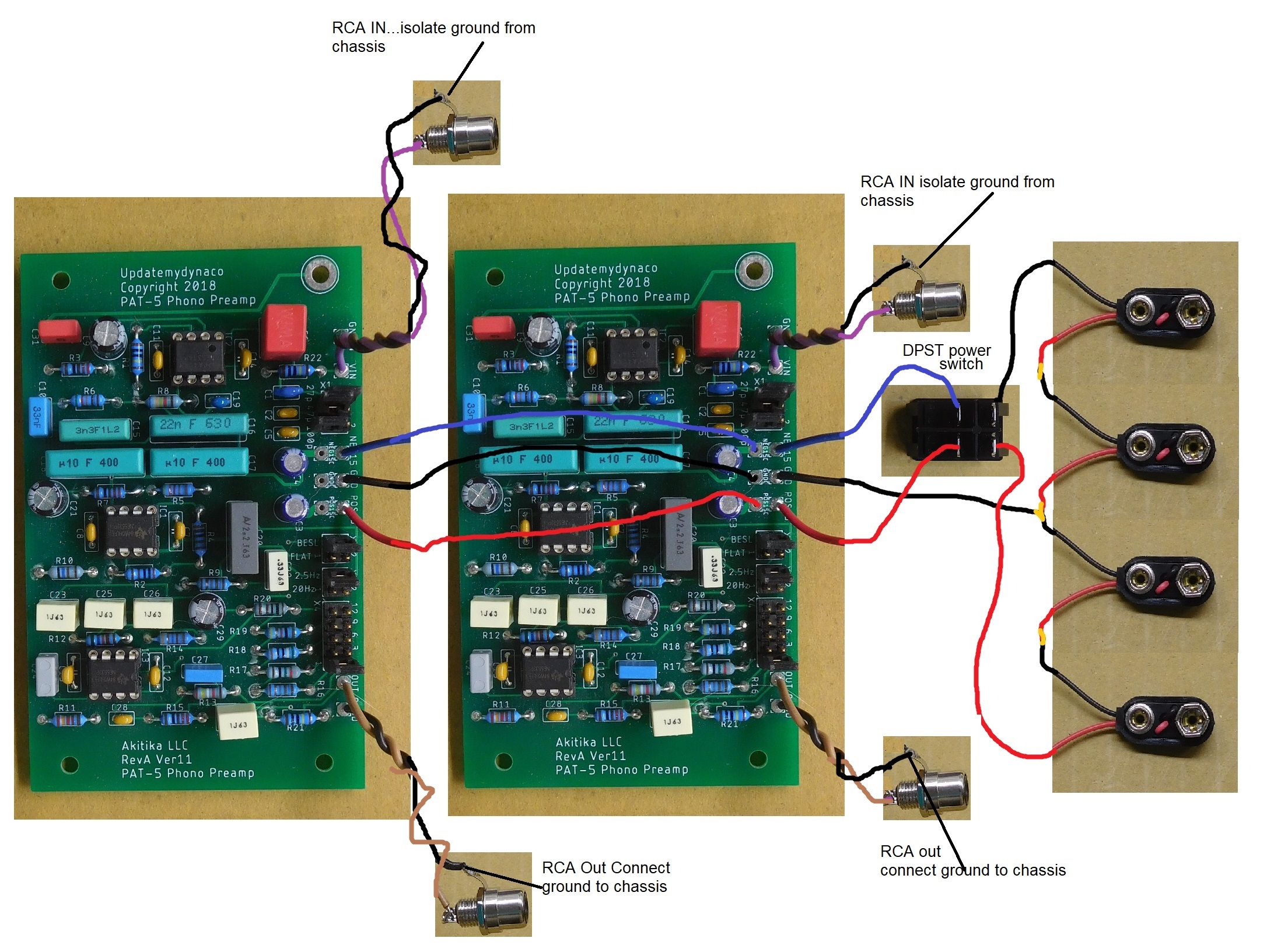 PAT-5 phono preamp wired with batteries